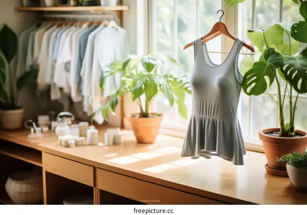 An elegant gray tank top displayed in a home setting