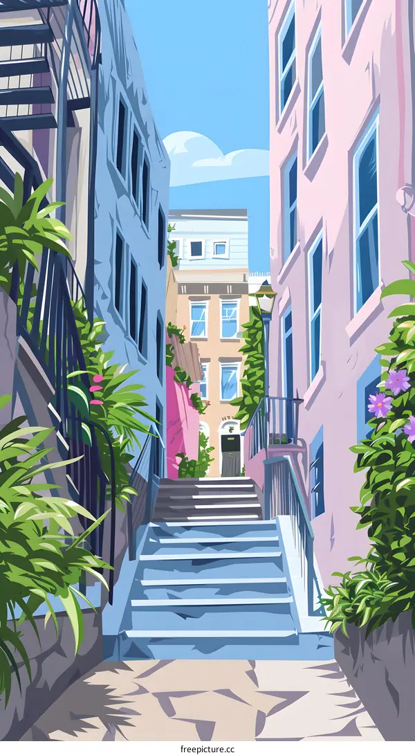 Colorful Stairway in a European City