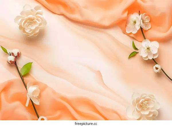 Peach Blossom Flowers on Peach Fabric Background