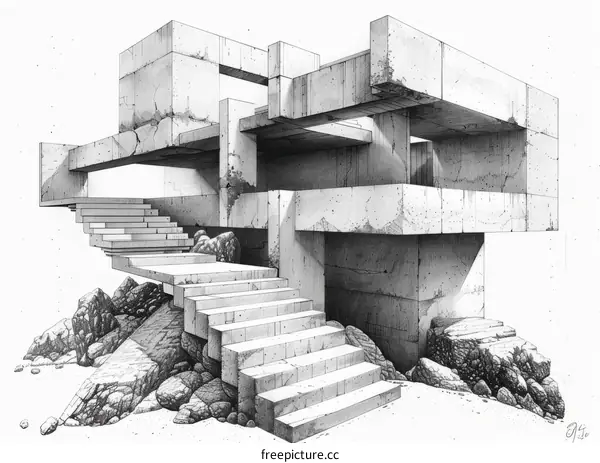 A Modern Concrete House with Stairs