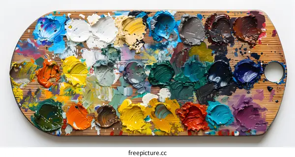 Used Wooden Artist Palette with Oil Paints