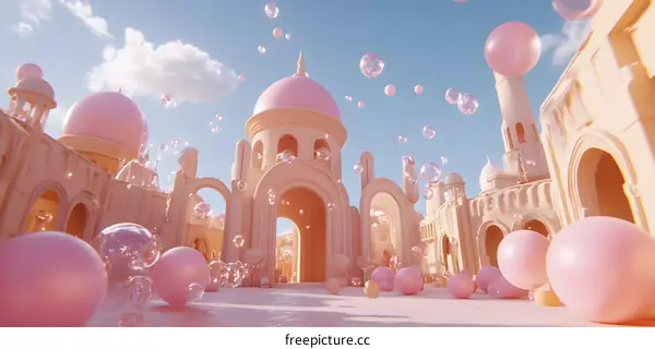 Pink Bubble Palace Architecture Illustration