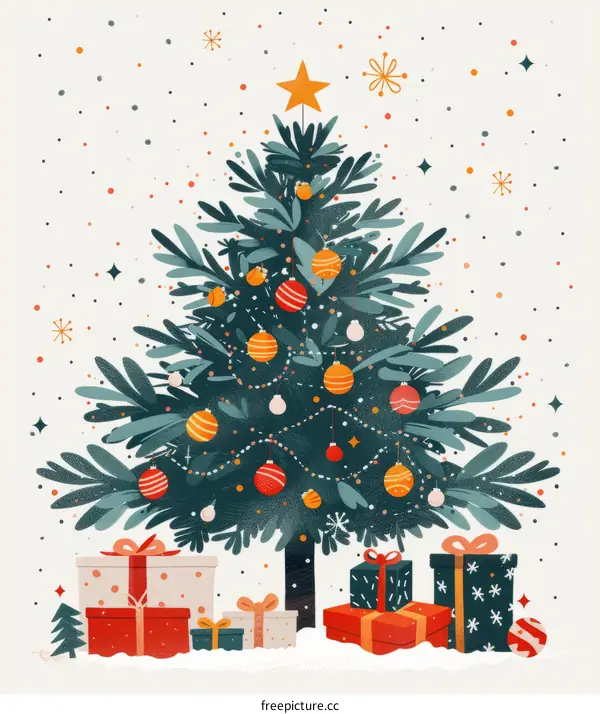 A beautifully decorated Christmas tree with presents underneath it