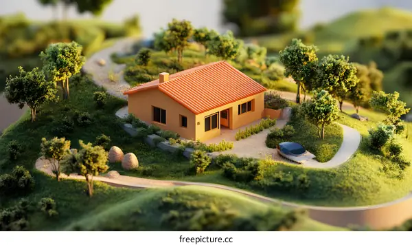 Miniature House Model with Winding Path