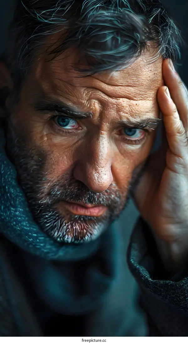 Portrait of a man with hand on head