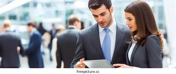 Business People Looking At Tablet In Office