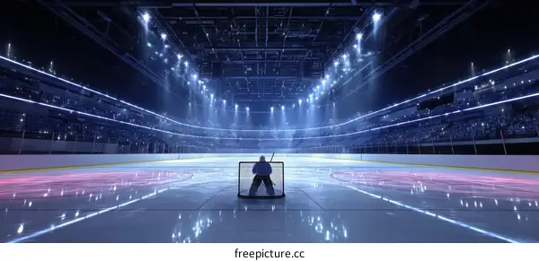 Hockey Goalie in an Empty Arena with Crowd