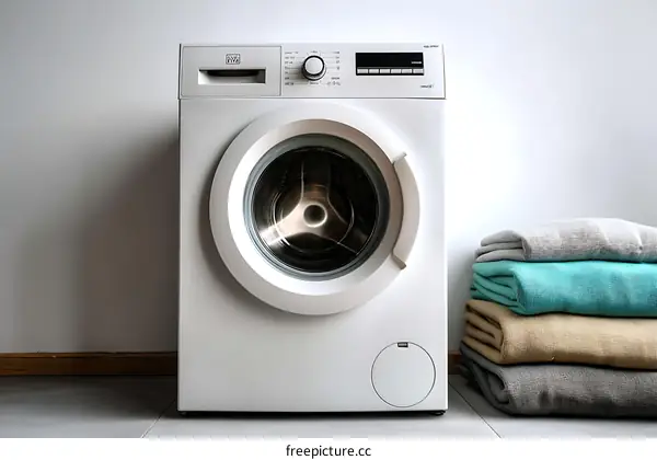 Modern White Washing Machine and Clean Clothes