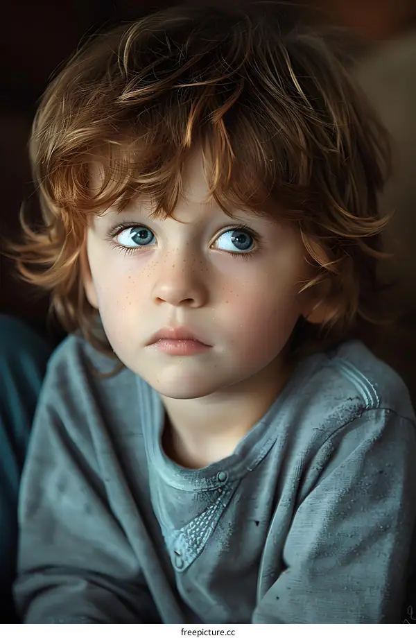 Portrait of a boy with red hair and blue eyes
