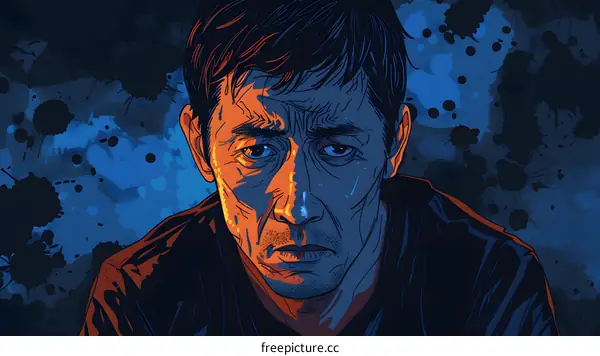 Illustration of a man looking down with a dark background