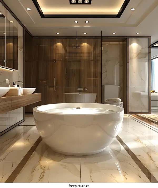 Luxurious Hotel Bathroom with Marble Bathtub