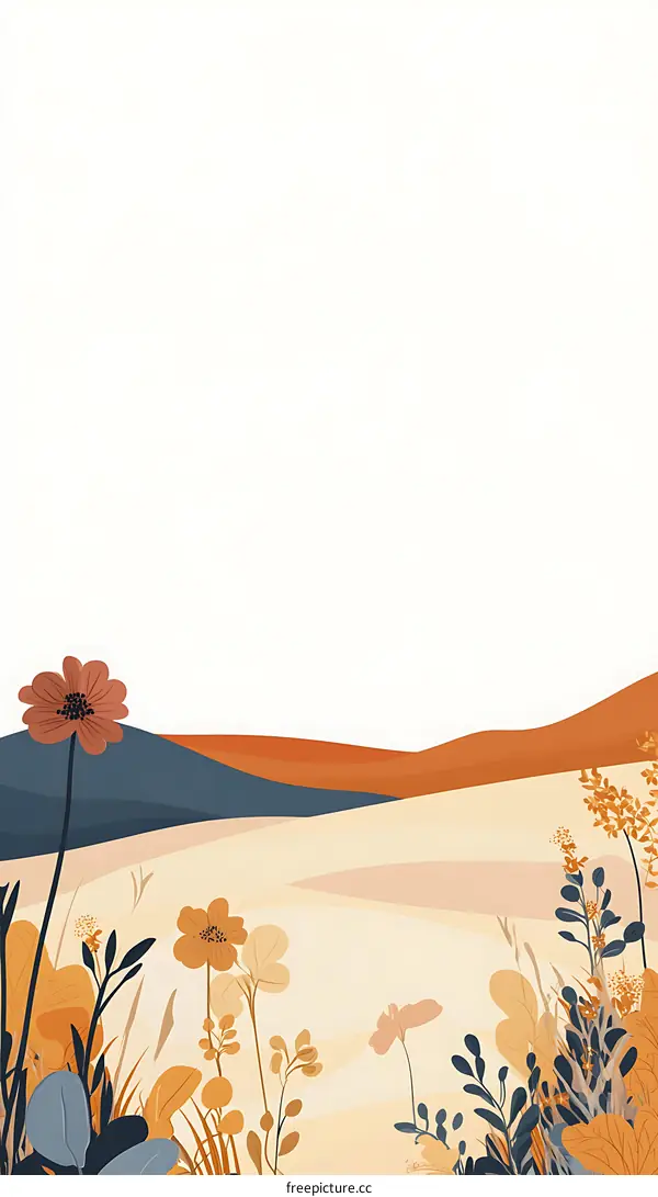 Minimalist Illustration of Hills with Flowers