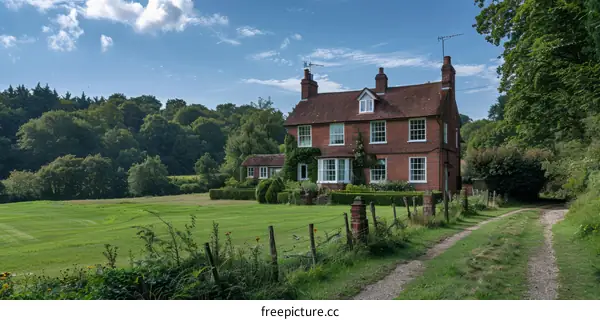 A red brick house in the countryside