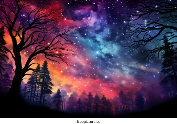 Night sky over the forest
