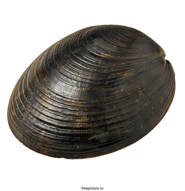[Transparent Background PNG]A black freshwater pearl mussel shell on a white background