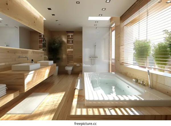 Modern Wooden Bathroom with Jacuzzi