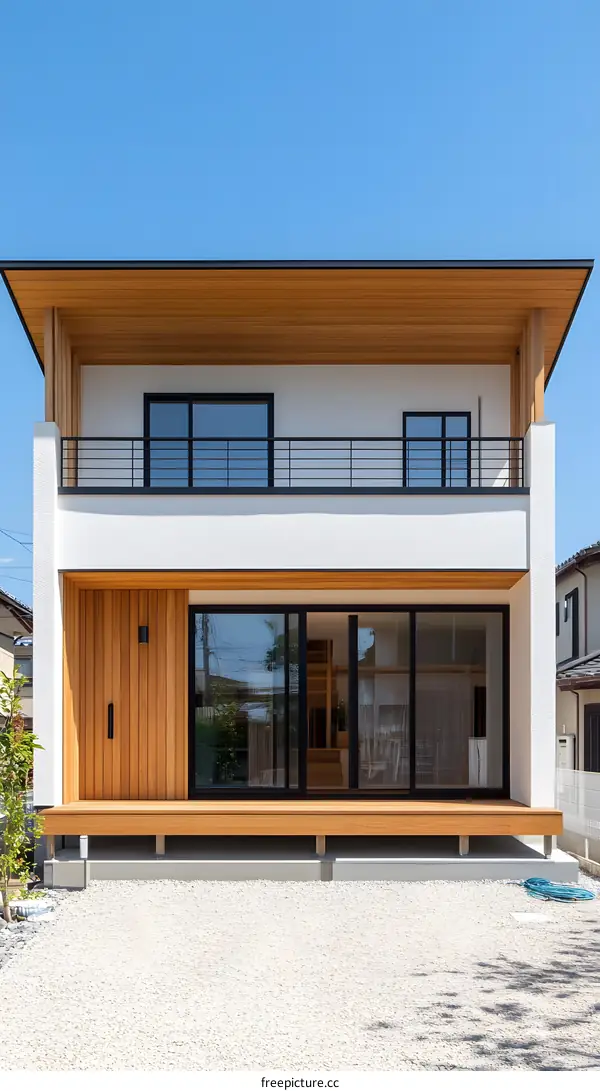 Modern Wooden House with a Patio