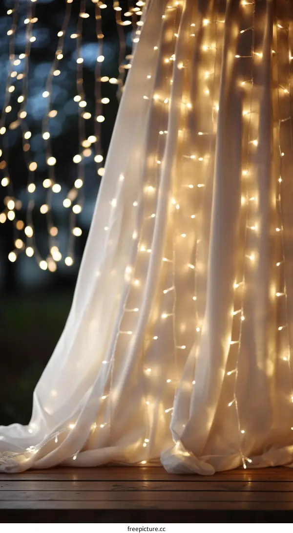 fairy lights hanging from a curtain