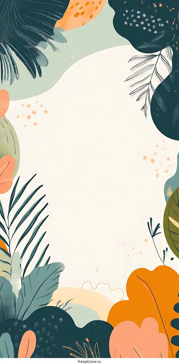 Abstract Tropical Floral Illustration with White Background