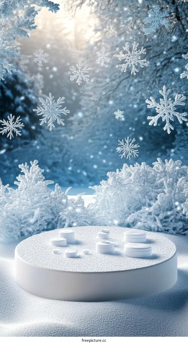 Winter Scene Display Pod with Snowflakes