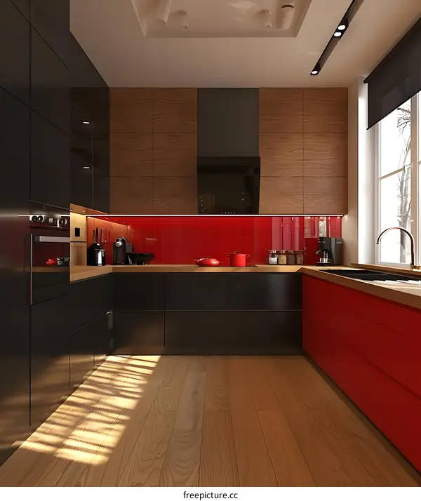 Black and red modern kitchen interior design