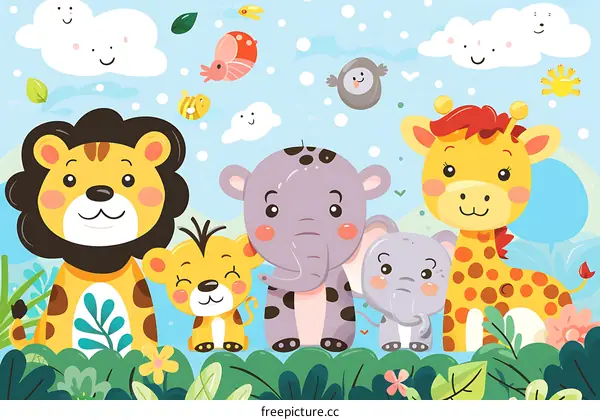 Cute Cartoon Animals In The Jungle