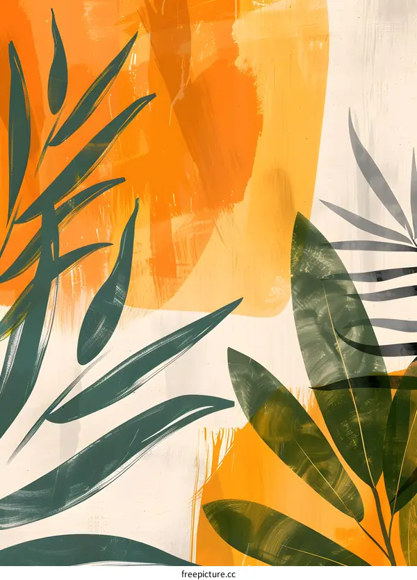 Abstract Green Leaves in Warm Colors