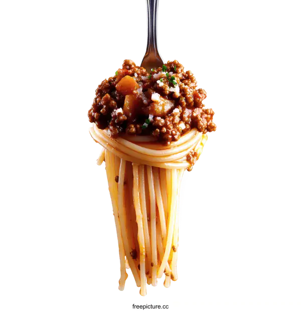 [Transparent Background PNG]Delicious Spaghetti with Meat Sauce on a Fork