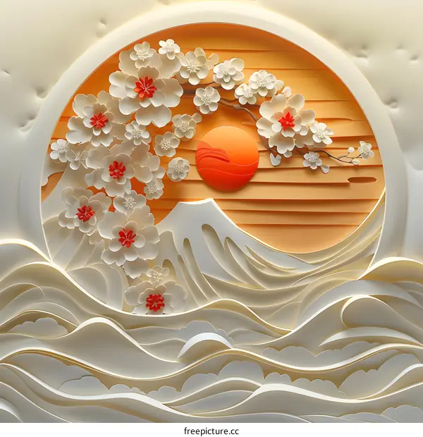 Mount Fuji with cherry blossoms in the foreground