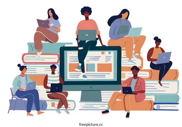 Diverse Group of People Learning and Working with Laptops and Books