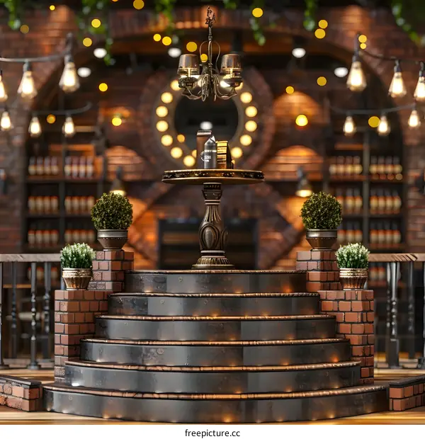 Vintage Style Interior Design with Brick Wall and Metal Stairs