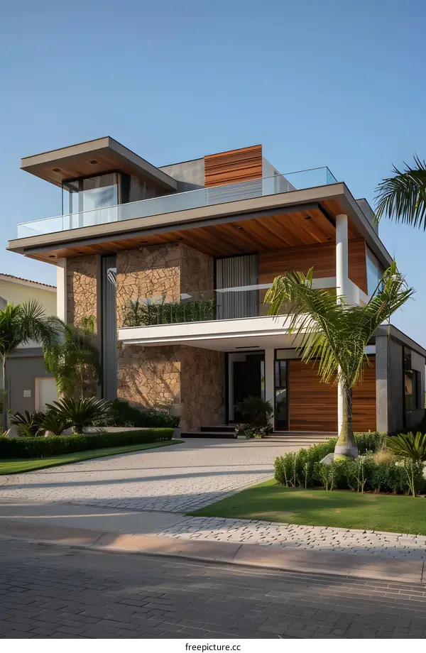 Modern Luxury Home with Stone and Wood Facade