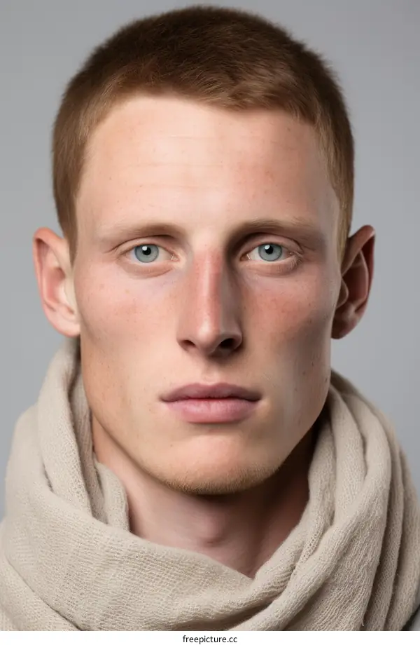 Portrait of a young man with red hair and blue eyes