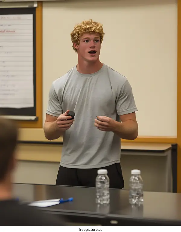 Young Caucasian Male Speaking in Presentation