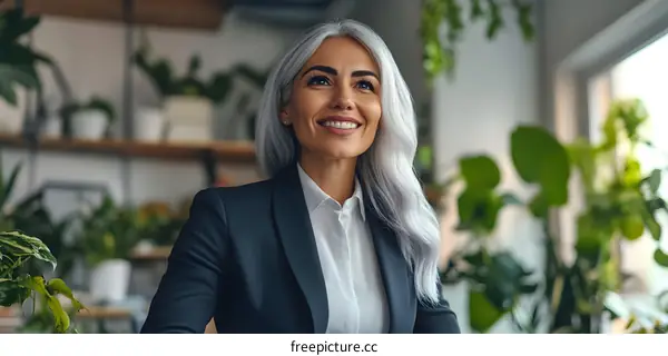 Portrait of a Smiling Woman in a Business Suit