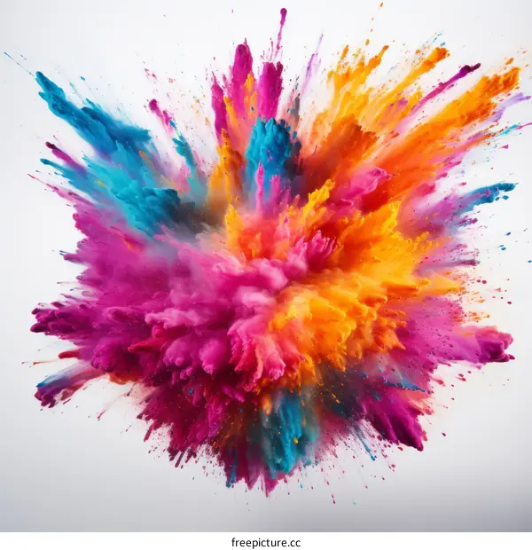 Multicolor powder explosion on white background