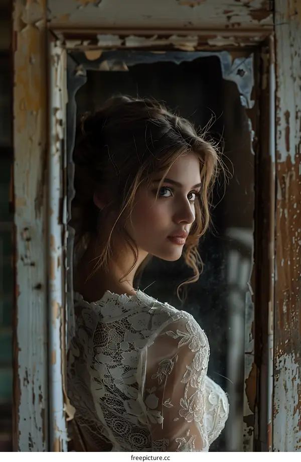 portrait of a beautiful woman in a white dress