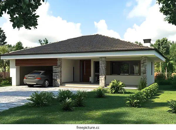 Modern House Design with Garage and Garden
