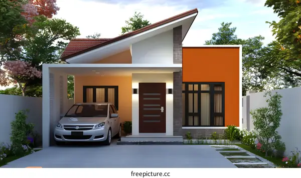 Modern Minimalist House Design with Orange Exterior and Carport