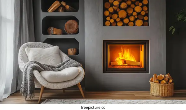 Cozy Living Room with Fireplace and Armchair