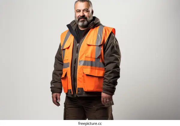 A construction worker in a reflective safety vest