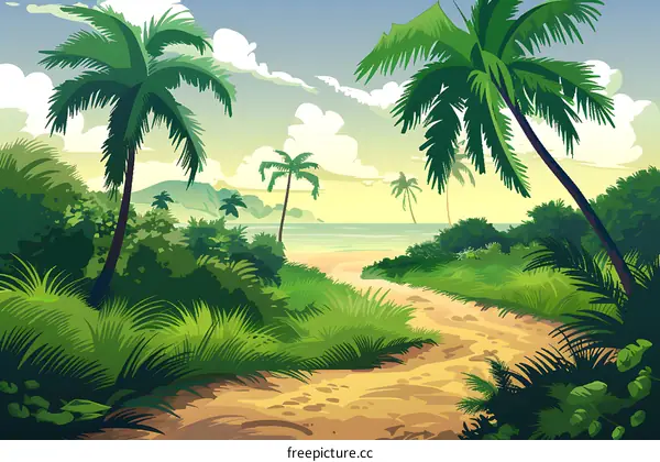 Tropical Beach Pathway Illustration