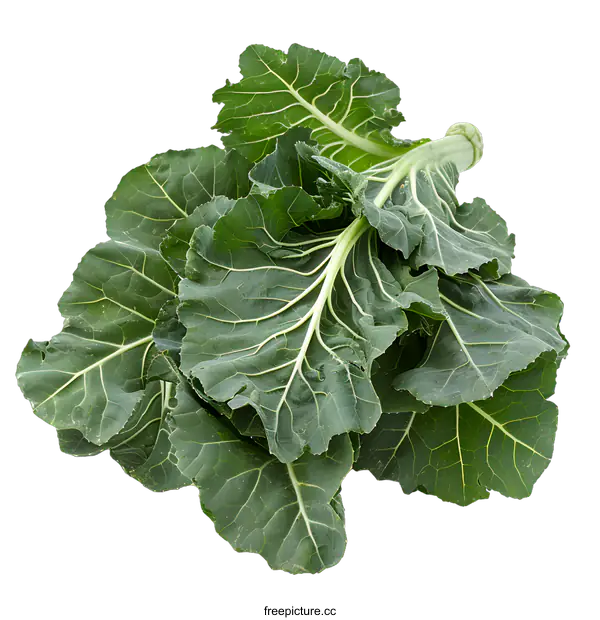 [Transparent Background PNG]Fresh Green Collard Greens Isolated On White Background