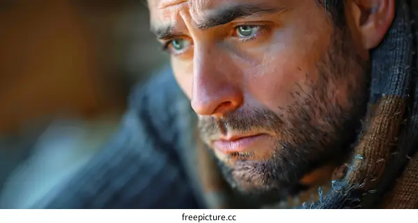 Portrait of a man with green eyes and a beard