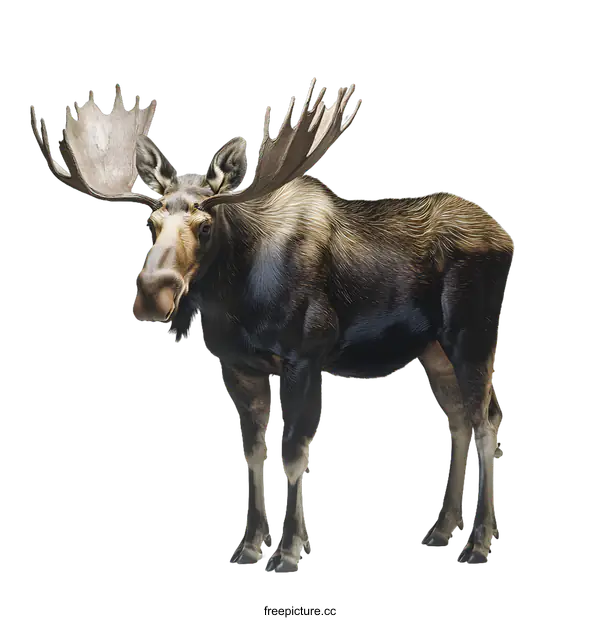 [Transparent Background PNG]Moose with Large Antlers Standing on White Background