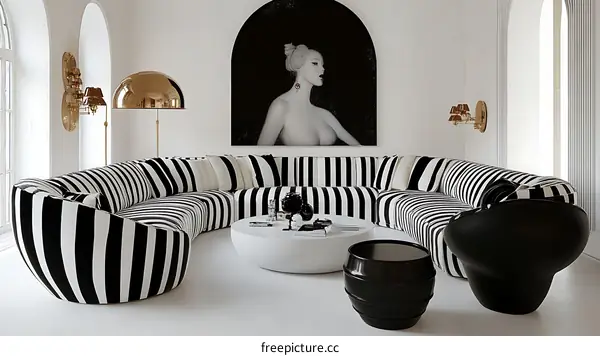 Modern Black and White Striped Sofa Living Room