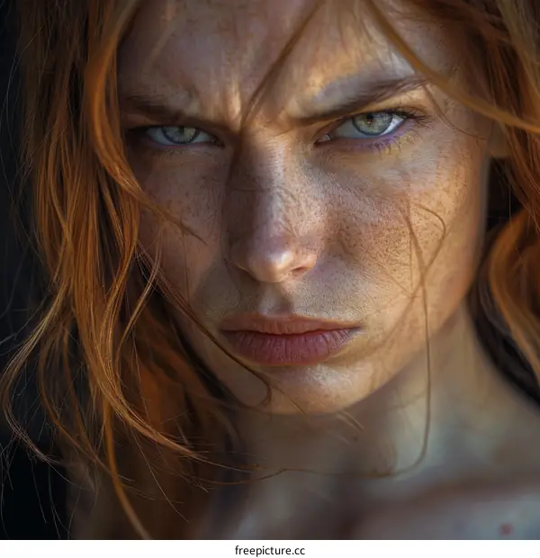 Close-up Portrait of a Caucasian Woman with Intense Emotion