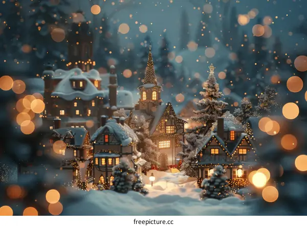 Illuminated Christmas Village at Night