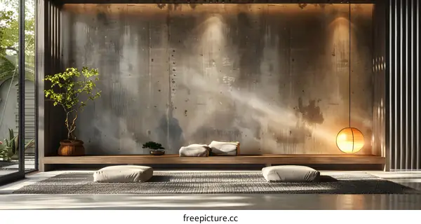 Wabi-sabi style living room with natural elements