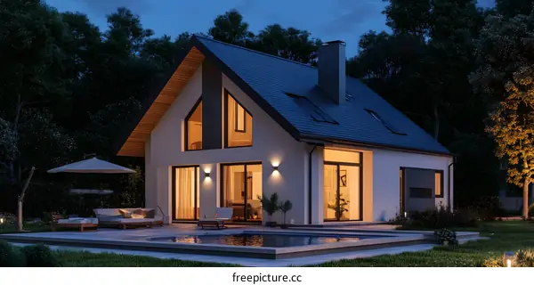 Modern House With Swimming Pool And Patio Design